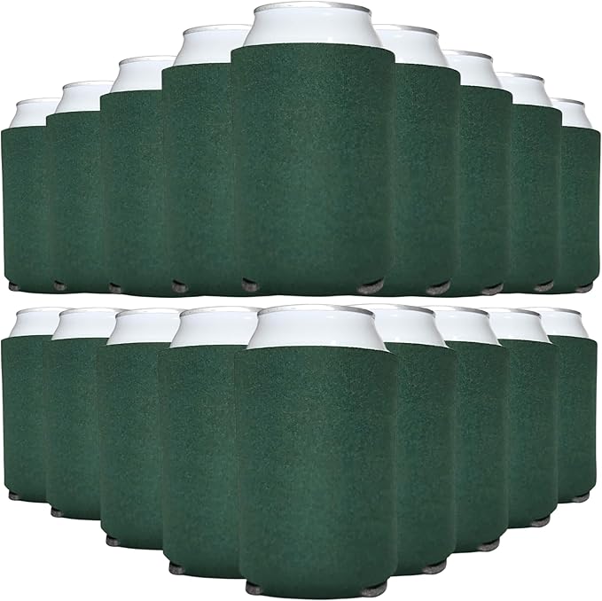 TahoeBay Bulk Blank Beer Can Cooler Sleeves (50-Pack) Sublimation Blanks for Vinyl Plain Soft Foam Can Sleeves Coolers for Soda Cans & Bottles Black, White, Assorted Solid Color (Hunter Green)