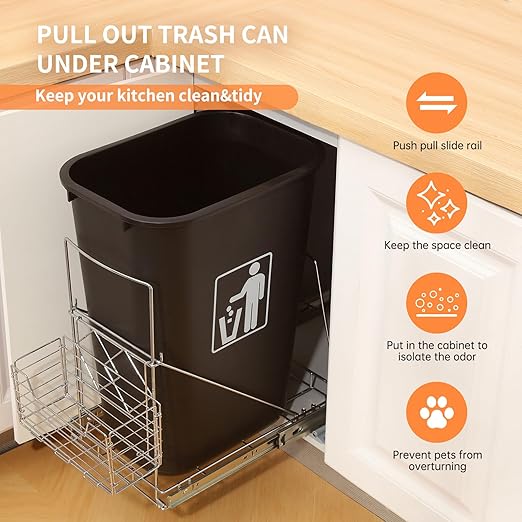 Nuoex Pull Out Trash Can Under Cabinet, Fit Most 7-11 Gallon Garbage Can, Slide Roll Out Rack for Kitchen Trash Can, Under Cabinet Sink Waste Bin Pull Out Slider with Basket (Waste Bin Not Included)