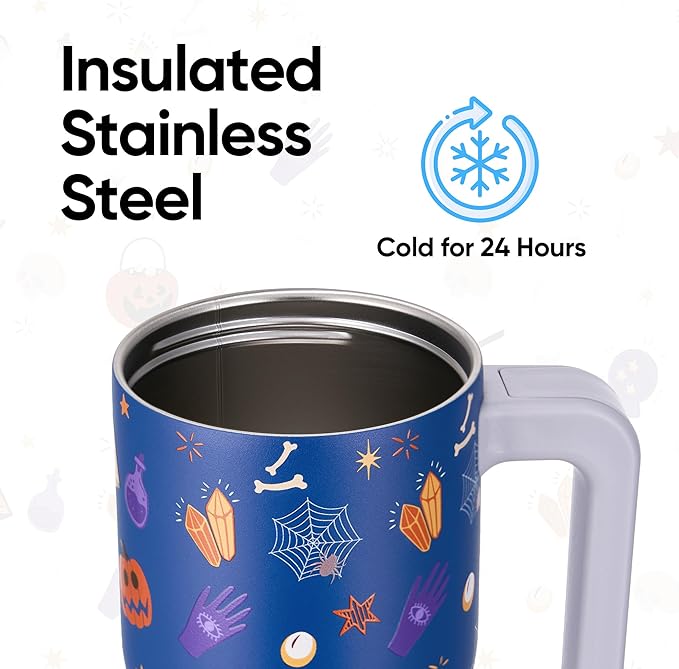 Fijinhom 18 oz Toddler Tumbler with Handle, Stainless Steel Insulated Water Bottle Coffee Mug with Straw, Toddler Cups, Kids Water Bottle for School, Sports, Travel, Ghostly Cuties