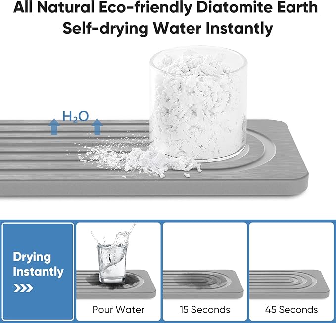 24'' Longer Faucet Mat for Kitchen Sink [Diatomite Stone Super Fast Drying] Stone Faucet Mat for Kitchen Sink Splash Guard Sink Stone Quick Dry around Faucet Stone Drying Mat Bathroom Quick Drying Mat
