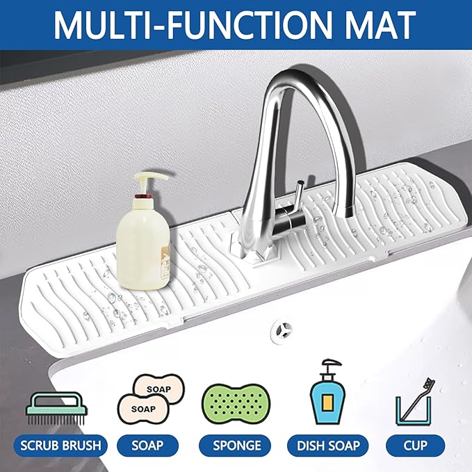 Kitchen Sink Splash Guard-24 x 5.8'' Ultrathin Silicone Sink Mat Splash Guard fit for Countertop, Bathroom,Farmhouse,RV (White)