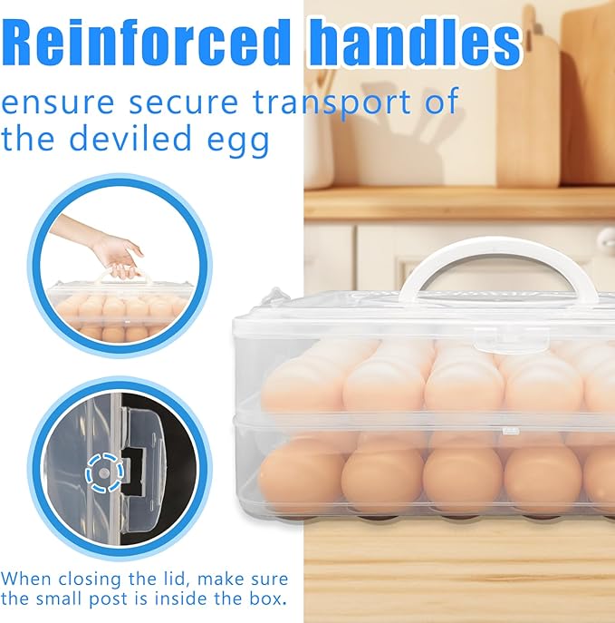 2 Layers Deviled Egg Containers with Lid,48 Slots Deviled Eggs Holder with Handle,Plastic Egg Tray,Portable Egg Storage Carrier Platter for Easter,Thanksgiving Day,Party,Picnic