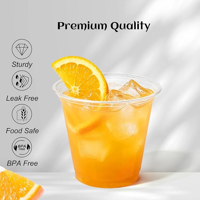 Lamosi 200 Pack 9 oz Clear Plastic Cups, Sturdy & Food Safe Disposable Cups for Cold or Iced Drinks, Dessert, Party or Wedding