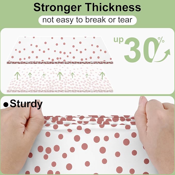 Smiry Plastic Table Cloth Disposable 8 Pack, 54 x 108 Inch Rectangle Waterproof Tablecloth, Printed Gold Table Runner Style for Birthday Weeding, Party, Leakproof & Sturdy, Rose Gold and White