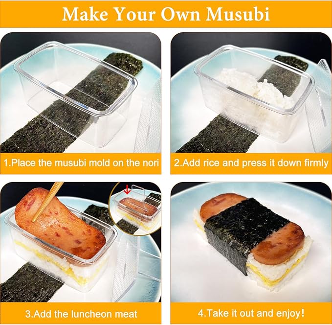 2PCS Clear Musubi Press Mold, Non-Stick Musubi Maker, BPA-Free Onigiri Mold Sushi Press for Hawaiian Musubi Home DIY (with 2 Rice Ladles)