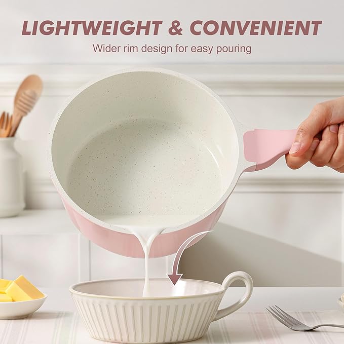 SENSARTE Ceramic Nonstick Saucepan with Lid 2.0 Quarts, Small Kitchen Cooking Pot with Stay Cool Handle, Induction Compatible, Ceramic Coating, Free of Intentionally Added PTFE/PFOA/PFAS, Sakura Pink