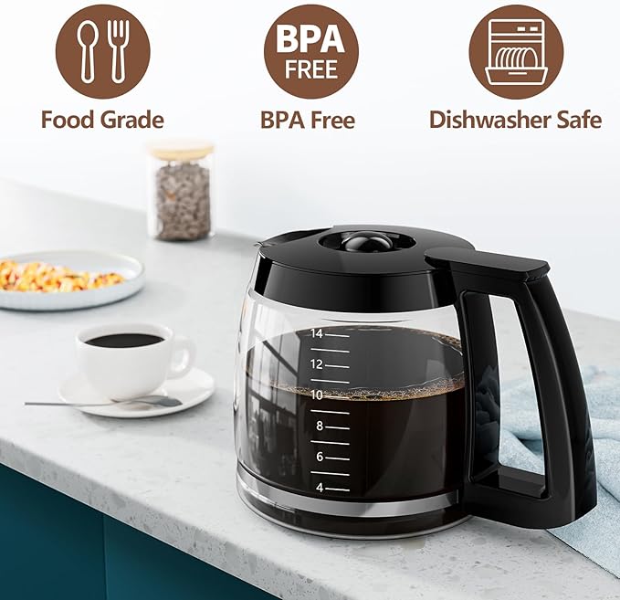 14-Cup Coffee Pot Replacement for Cuisinart Coffee Maker DCC-220, DCC-2600, DCC-2800,DCC-3200P1,CBC-7000PC,CBC-7200PC,CBC-7400PC,DCC-1800FR. Glass Carafe Replacement for Cuisinart with Sturdy Handle.