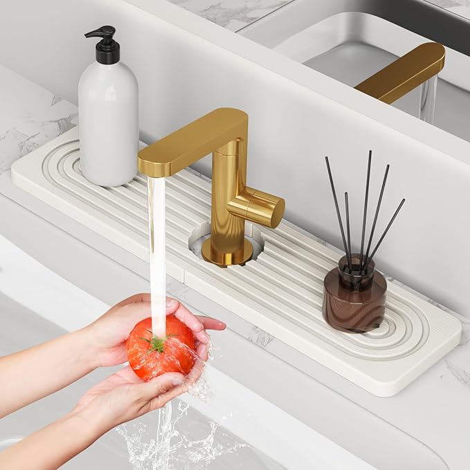 Stone Quick Dry Faucet Mat for Kitchen Sink [Diatomite Super Fast Drying] Stone Faucet Mat for Kitchen Sink Splash Guard Sinks Stones Quick Dry around Faucets Drying Bathroom