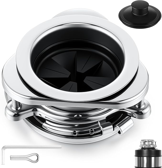 Saillong Garbage Disposal Flange, 3 Bolt Mount Stainless Steel Kitchen Sink Flange Kit with Stopper for 3 1/2 Inch Standard Sink Drain Hole, Compatible with InSinkErator Models Garbage Disposal