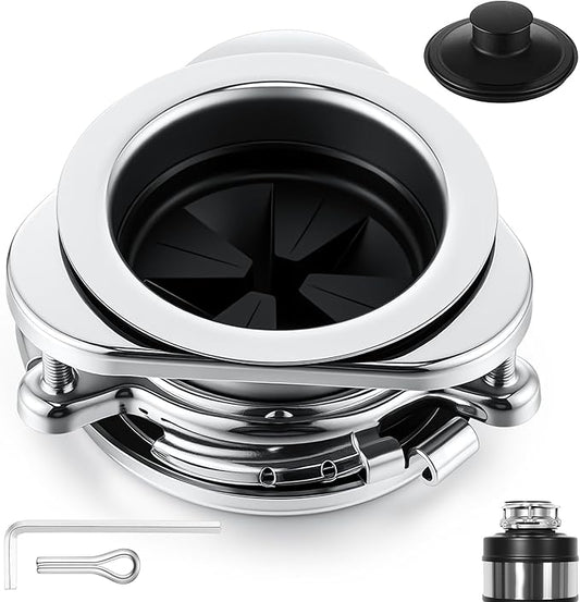 Saillong Garbage Disposal Flange, 3 Bolt Mount Stainless Steel Kitchen Sink Flange Kit with Stopper for 3 1/2 Inch Standard Sink Drain Hole, Compatible with InSinkErator Models Garbage Disposal