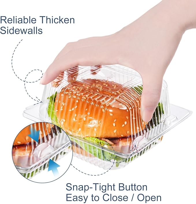 50 Pack Clear Clamshell Food Containers, Disposable Plastic Hinged Clamshell Take Out Container with Lids, To Go Food Containers for Dessert, Hamburger, Cakes Slice, Cookies, Salads, Snacksetc