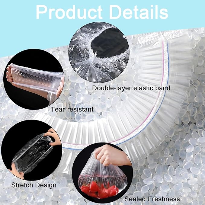 500pcs Plastic Bowl Covers Food Cover, Food Fresh Keeping Bags Elastic Reusable Plastic Stretch Elastic Food Storage Covers Kitchen Dining Plate Bread Proofing Universal Kitchen Wrap (Color-M)