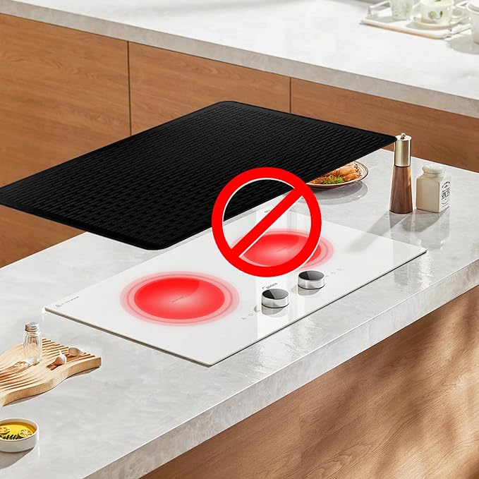 YUHFERA Stove Top Cover for Electric Stove - Silicone Stove Mat for Glass Top, Glass Cooktop Protector For Kitchen,Multi-functional Oven Covers for Electric Stove(Black,30 x 21)