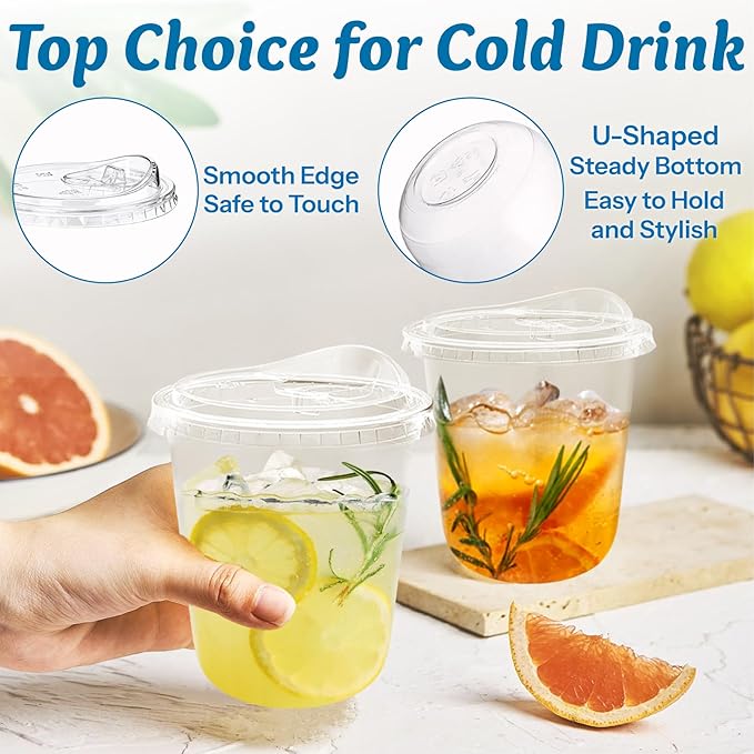 25 Pack 12 oz BPA-Free Clear Plastic Coffee Cups with Strawless Sip Lids - Leak-Proof Disposable To-Go Cups for Iced Coffee, Kids, Smoothies & Juice, Ideal for Daily Use & Small Gatherings