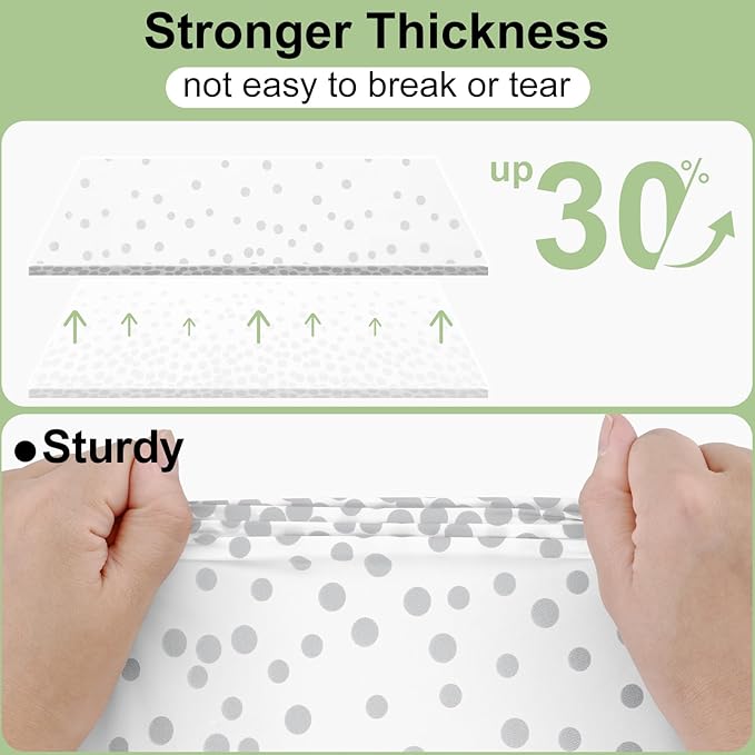 Smiry Plastic Table Cloth Disposable 3 Pack, 54 x 108 Inch Rectangle Waterproof Tablecloth, Printed Gold Table Runner Style for Birthday Weeding, Party, Leakproof & Sturdy, White and Sliver