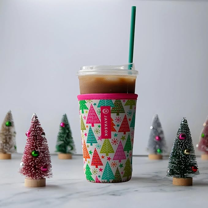 Sok It JavaSok Iced Coffee & Cold Soda Insulated Neoprene Cup Sleeve (Festive Forest, Small: 16-20oz)