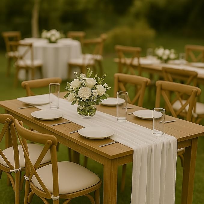 3 Pack Ivory 10FT Cheesecloth Table Runner –120 Inch White Gauze Table Runners for Wedding, Bridal Shower, Elegant Rustic Boho Reception Décor