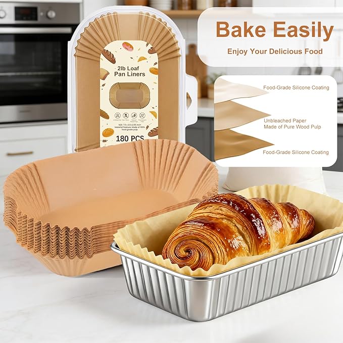 Loaf Pan Liners for Baking Bread 9x5 Inch - 180 PCS Non-Stick Parchment Paper Liners - Disposable Bread Pans Liner for Sourdough Bread, Banana Bread, Cakes, Baking Accessories