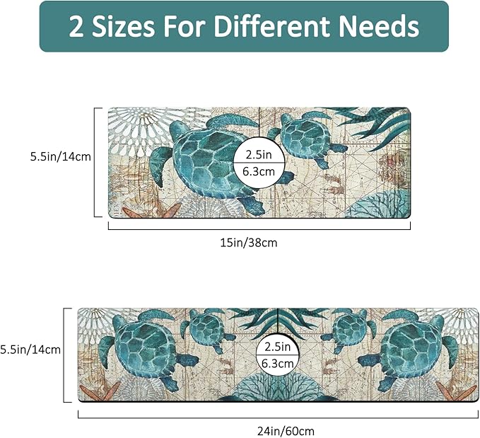 2 Pack Kitchen Sink Splash Guard Faucet Mat 24" X 5.5" Sea Turtle Absorbent Fast Drying Mat Faucet Draining Mat Sink Splash Guard Behind Faucet Drip Catcher for Kitchen Bathroom