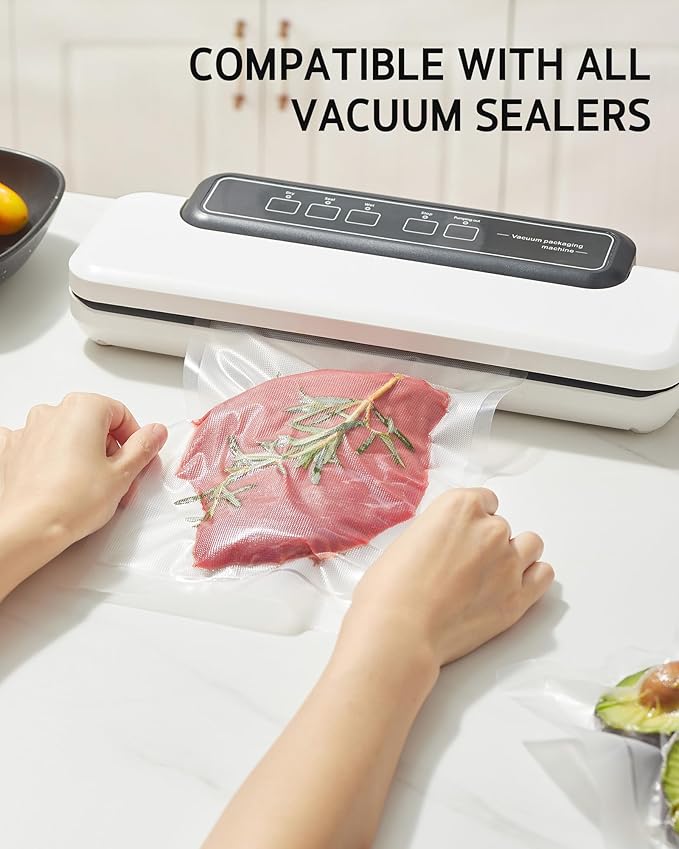 Syntus 8" x 150' Vacuum Sealer Bags for Food with Cutter, Vacuum Sealer Bags Roll Keeper BPA-free Heavy-duty Commercial Grade for Food Storage, Meal Prep and Sous Vide