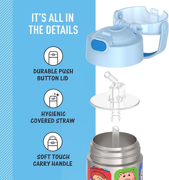 THERMOS FUNTAINER Water Bottle with Straw - 12 Ounce - Kids Stainless Steel Vacuum Insulated Water Bottle with Lid, Toy Story 5