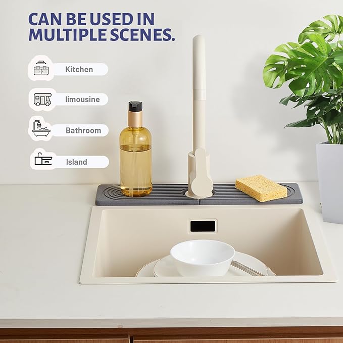 Stone Faucet Mat for Kitchen Sink，Super Absorbent Diatomite Fast Drying Stone and Bathroom Stone Tray for Counter Quick Drying Splash Guard,Prevents Moisture Buildup Sink(Dark Grey,15.8" x 3.9")
