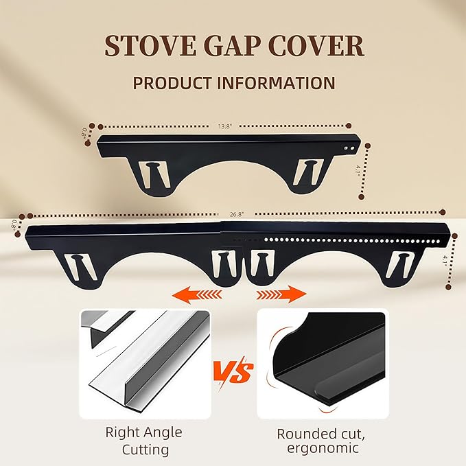 2 Pack Stainless Steel Stove Gap Covers, Kitchen Stove Gap Fillers, Heat Resistant Stove Guard Between Stove and Countertop, Snap-on design prevents shifting, adjustable from 13.8" to 26.8 "