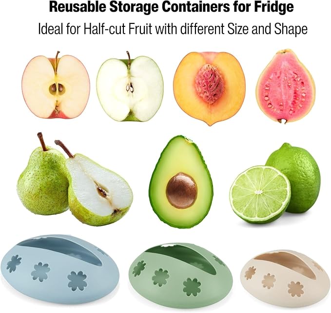 Emptycolor 3 Pack Reusable Silicone Fruit Covers – Avocado Saver, Lemon Keeper & Onion Storage Cover for Fridge | BPA-Free Silicone Food Covers Produce Saver for Fruit Storage