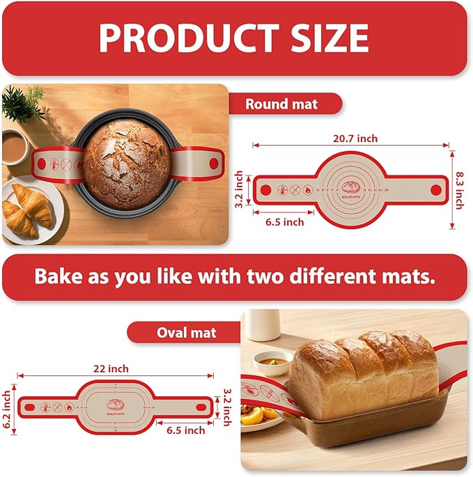 Silicone Bread Sling Oval and Round, 2Pcs Non-Stick Reusable Bread Sling, Sourdough Tools & Dutch Oven Accessories, Red