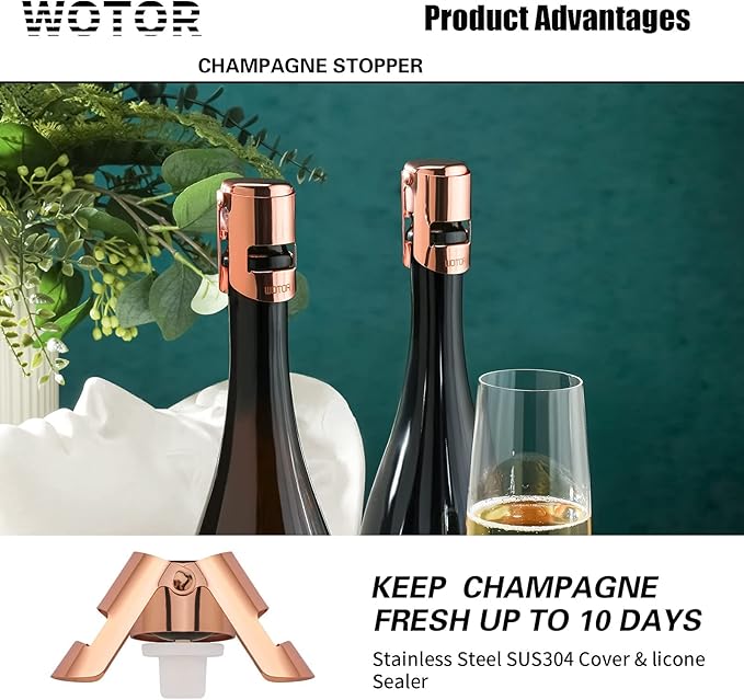 WOTOR 3 Pack Champagne Stoppers with Stainless Steel Champagne Saver with Food Grade Silicone Leak proof Keep Fresh Reusable Champagne Cork for Champagne, Cava, Prosecco and Sparkling（Triple Color）