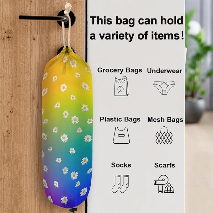 Pardick Plastic Bag Holder, Colorful Daisy Flower Grocery Bag Holder for Shopping Bags, Wall Mount Plastic Bag Storage Organizer Dispenser, Storage Holder for Home Kitchen Camper,A-8