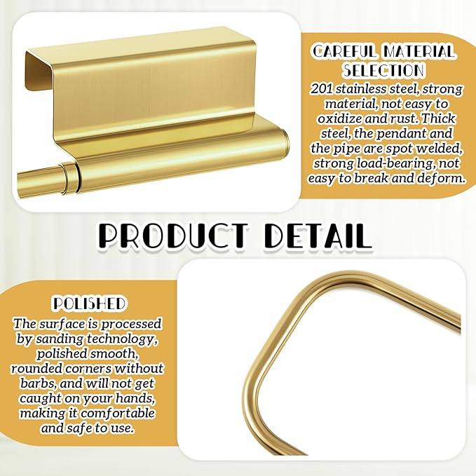 12.4 Inches Cabinet Door Paper Towel Holder Camper Under Sink No Drilling Paper Towel Storage and Dispenser for RV Kitchen Bathroom Laundry Room, Stainless Steel(Gold,1 Pcs)