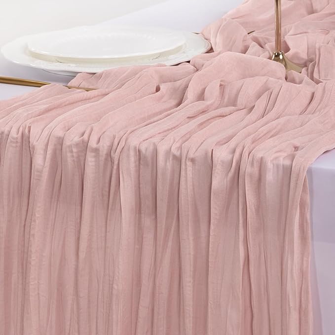 Socomi 3pcs Pink Cheesecloth Table Runner Summer Boho Rustic Gauze Dusty Pink Farmhouse 120 inch 10FT Cheese Cloth Sheer Runner for Wedding Party Baby Shower Birthday Home Decor