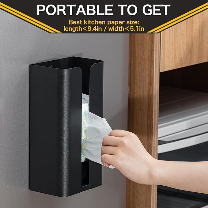 Uiifan 2 Pcs Magnetic Suction Plastic Bag Holder Wall Mount Plastic Grocery Bag Organizer Wide Opening Dispenser Fingerprint Resistant Smudge Proof Saver for Pantry, Black