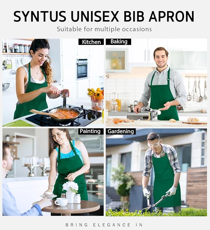 Syntus Apron for Men Women, Adjustable Cooking Kitchen Chef Aprons with 2 Pockets