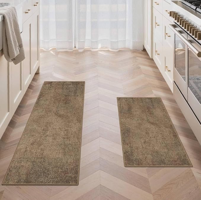 GENIMO Kitchen Mats for Floor 2PCS, Washable Absorbent Runner Rugs for Kitchen, 17.3"x47"+17.3"x30" Jute rug, Cushioned Non Slip Kitchen Rugs for Kitchen Floor,Standing Mat Rug for Home, Sink, Laundry