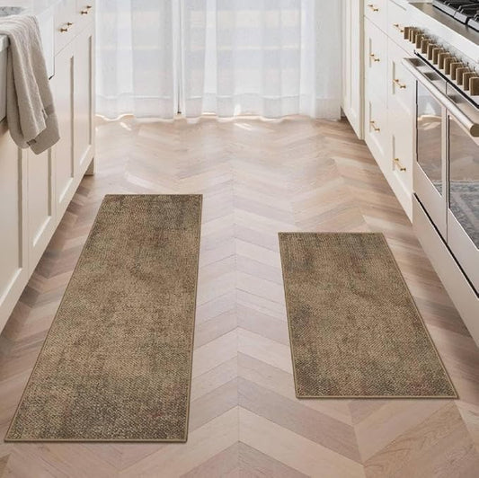 GENIMO Kitchen Mats for Floor 2PCS, Washable Absorbent Runner Rugs for Kitchen, 17.3"x47"+17.3"x30" Jute rug, Cushioned Non Slip Kitchen Rugs for Kitchen Floor,Standing Mat Rug for Home, Sink, Laundry