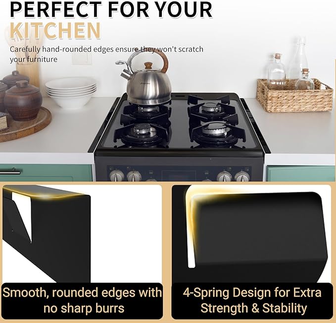 Stove Gap Covers 316 Stainless Steel,2 Pack 23.2" Fixed Stove Gap Filler,Heat Resistant Stove Gap Guards,Between Stove and Counter Slide In Range Trim Kit for Kitchen,Matte Black