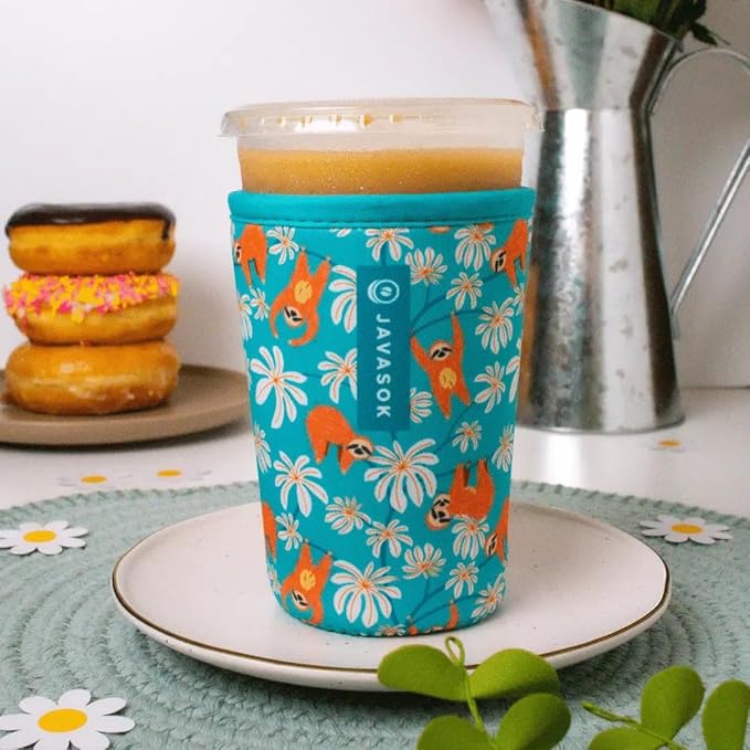 Sok It JavaSok Iced Coffee & Cold Soda Insulated Neoprene Cup Sleeve (Slothing Around, Large: 30-32oz)