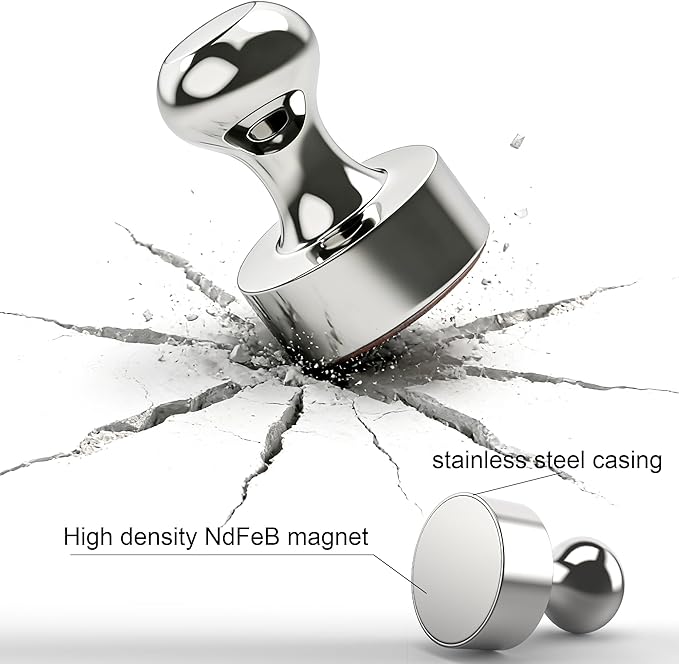 Metallic Magnets, Refrigerator Magnets, 48 Pack Silver Magnetic Push Pins, Strong Fridge Magnets, Multi-use Whiteboard Magnets Perfect for Kitchen Office Classroom