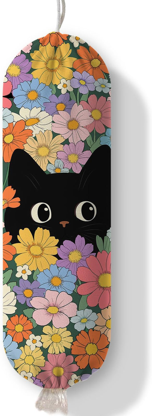 Floral Cat Plastic Bag Holder Dispenser, Plastic Grocery Bag Organizer & Wall Mount Paper Trash Bags Saver Storage for Kitchen Home Pantry Decor, Cat Kitchen Decor Shopping Bags Storage Dispenser