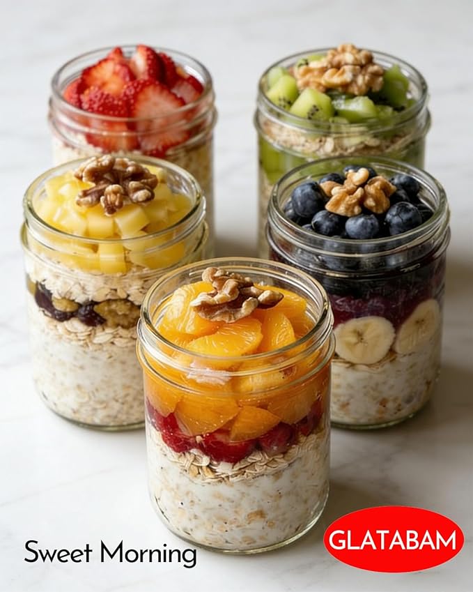 16 OZ 4Pack, Overnight Oats Jars with Lids, Glass Meal Prep Containers, Airtight Mason Jars for Breakfast, Yogurt Parfait, Salad & Smoothies, Leakproof and Reusable Food Storage Jars(4-2)