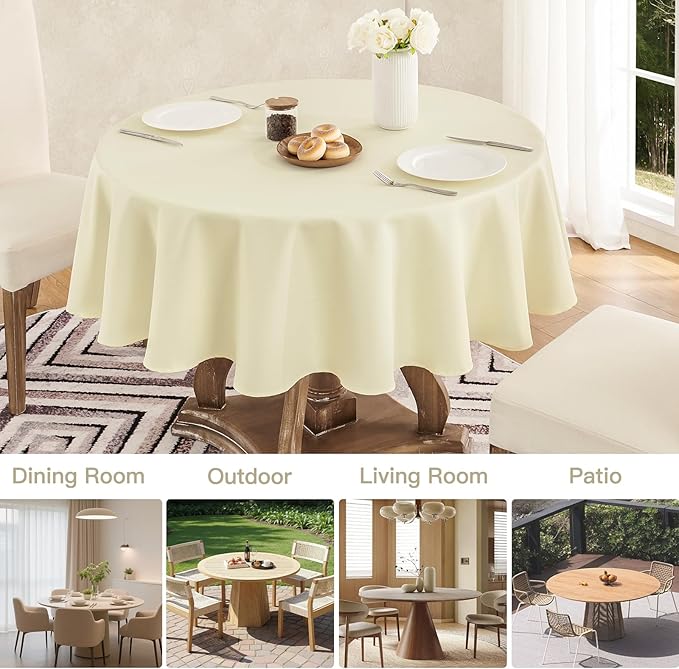 Veblandy Tablecloth Linen Textured Waterproof & Stain Resistant Table Cloth Wrinkle Free Decorative Fabric Farmhouse Table Cover for Dining/Party/Buffet/Wedding, 60 x 60 Inch, Ivory