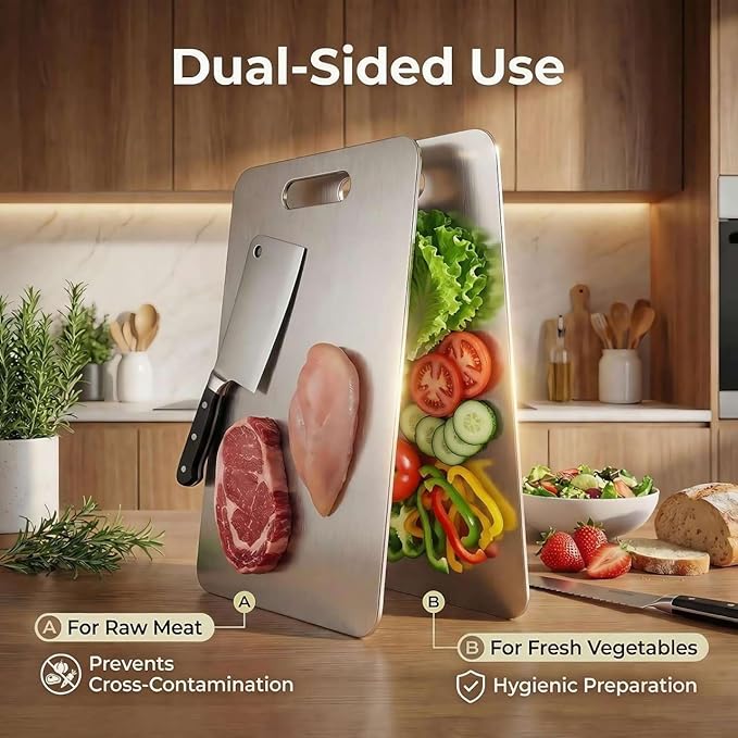 Stainless Steel Cutting Boards for Kitchen, 3 PCS Non Toxic Metal Chopping Board Set, Dishwasher Safe & Warp Proof (15.3"x11", 13.4"x9", 11.8"x7.9" Inch)
