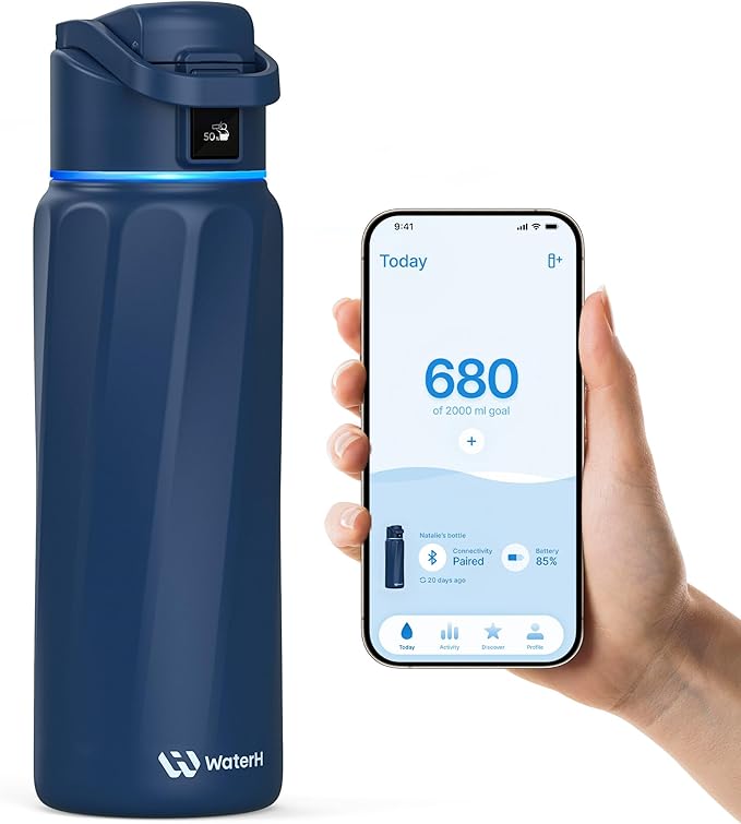 WaterH BOOST Smart Water Bottle with Reminder & Tracker, Double Wall Vacuum Insulated Bottles Stainless Steel, 32oz BPA-Free Wide Mouth for School, Gym, Office, Ideal for Father's Day