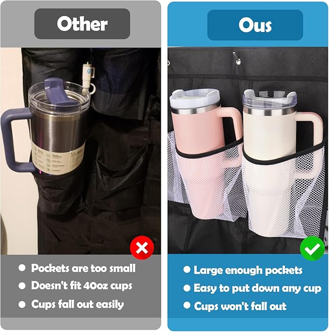 AIERSA Tumbler Organizer for Stanley 30 40 oz Cups with Handle, Cup Holder with Big Pockets for Big Water Bottles, Over the Door Tumbler Holder, Kitchen Cabinets Organizers Accessories