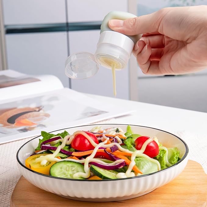MICEBAY Condiment Squeeze Bottles for Sauces, 1-oz Mini Silicone Salad Dressing Container to Go with Reusable Sandwich Bag, Leakproof Sauce Bottle for Bento Lunch Box, 4 Pack, Gray