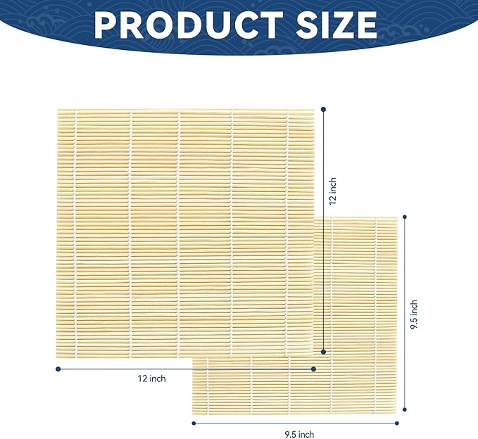 HOPELF 2 Pack 9.5&12 Inch Bamboo Sushi Mat - Sushi Roller Mat for Making, Shaping & Molding Sushi Roll & Kimbap - Food-Safe Sushi Making Supplies, Tools & Accessories