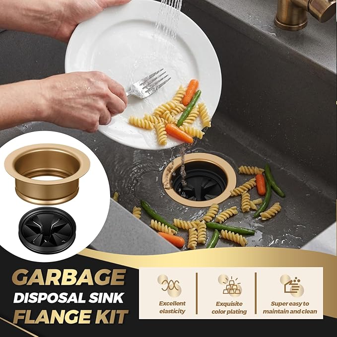 Norme 5 Pcs 3-1/2 Inch Kitchen Sink Drain Strainer Assembly Garbage Disposal Flange Stopper Plug Garbage Disposal Splash Guard Stainless Steel Sink Drain Strainer Replacement Kit(Champagne Bronze)