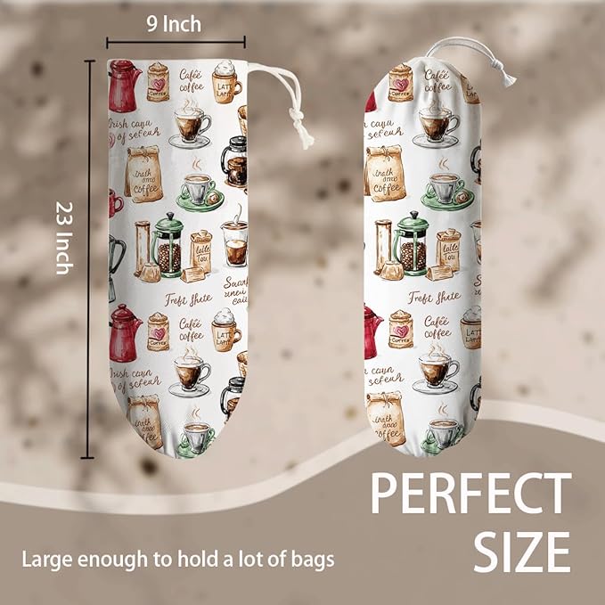 Coffee Pot Plastic Bag Holder, Reusable Shopping Bags Storage Dispenser, Garbage Trash Bag Dispenser for Home Kitchen Pantry Cabinet, Wall Mount, Kitchen Housewarming Gifts for Coffee Lover